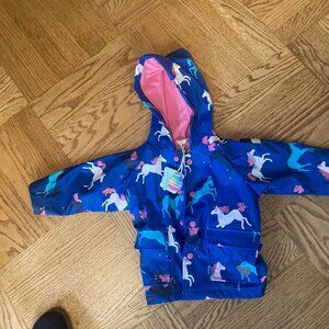Hatley Toddler Girls Horses Button-Up Rain Jacket-- Changes Color-- NWT 12-18 mo